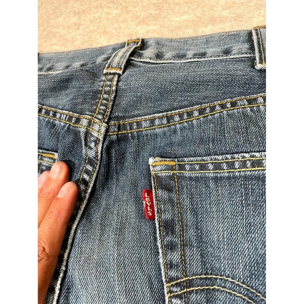 Levis 501 Straight Leg Jeans Mens‎ 40x34 Blue Whiskering Denim Button Fly Cotton